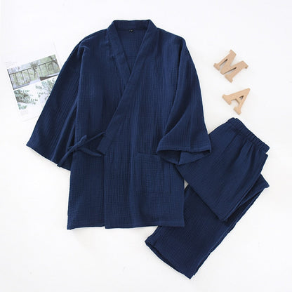 Men and Women 100% Cotton Pajamas Plus Size Loose Bathrobes V-Neck Kimono Pijama Mujer Three Quarter Sleepwear Couple Loungewear